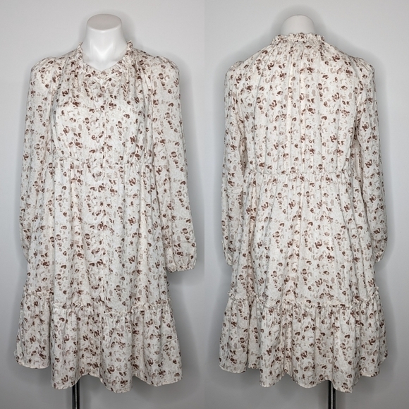 Frye white tan & brown long sleeve button up dress M - Picture 1 of 10